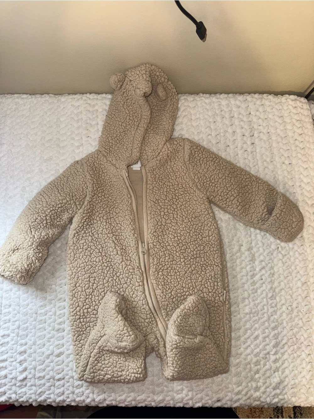 GAP Cream Teddy Sherpa Baby One-Piece with Hood